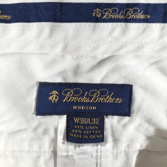 Brooks Brothers Dress Pants Men 36x32 White Linen Cotton Blend Hudson Casual Fit - Picture 9 of 10